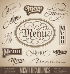 vector set: menu headlines, handmade calligraphy (eps8)