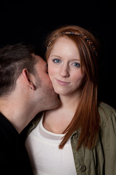 Romantic Couple Together Kissing Her Neck