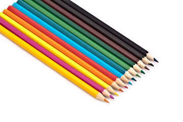 Color pencils on white isolated background