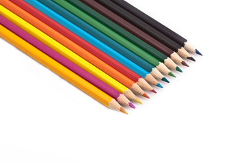 Color pencils on white isolated background