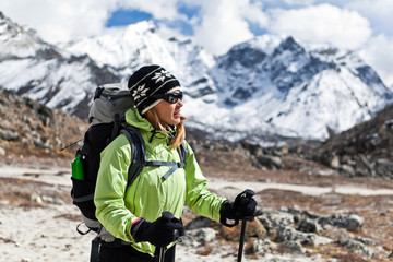 Woman trekking in Himalaya Mountains, sport and fitness outdoors - 39114739