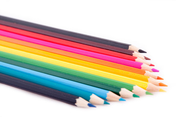 Color pencils on white isolated background