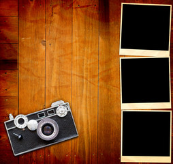 Vintage Pictures and Camera on Wooden Old Table