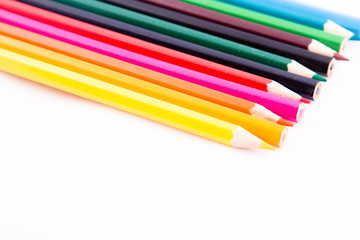 Color pencils on white isolated background