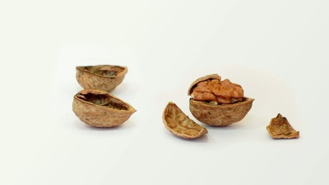Full and empty walnuts after crack
