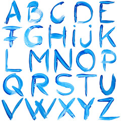 Blue hand-written alphabet