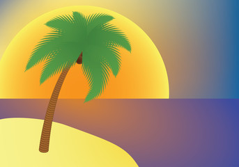 vacation: palm tree on an island at sunset vector illustration