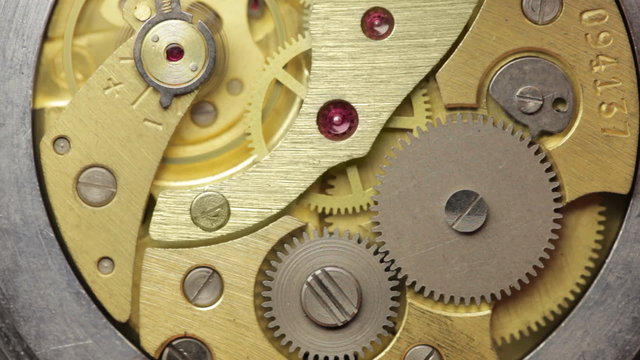 Moving Metal Gears Inside Working Watch Mechanism