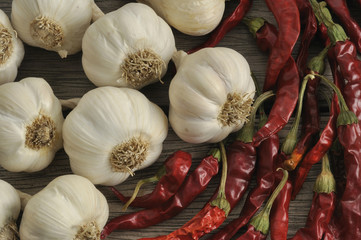 dried garlics and red hot peppers