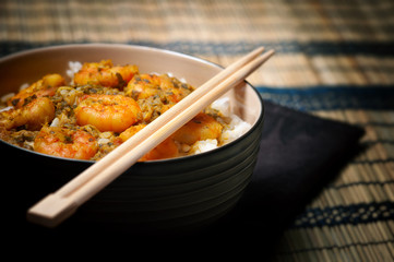 Curry Prawns with rice - Caribbean Tasy food