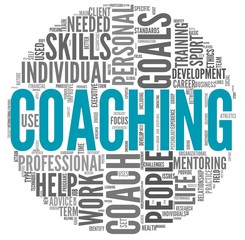 Coaching concept in tag cloud on white