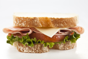 closeup fresh ham and cheese sandwich