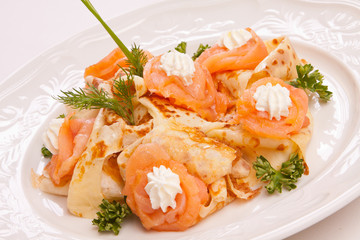 Pancakes with salmon