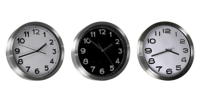 Set of classic clocks isolated on white