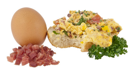 Halved roll with scrambled eggs (with clipping path)