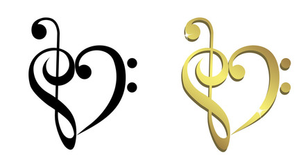 Heart formed of treble clef and bass clef - obrazy, fototapety, plakaty