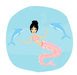 Foto op Plexiglas Illustratie van een mooie zeemeermin © diavolessa