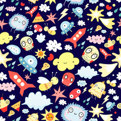 Naklejka premium pattern of cheerful clouds