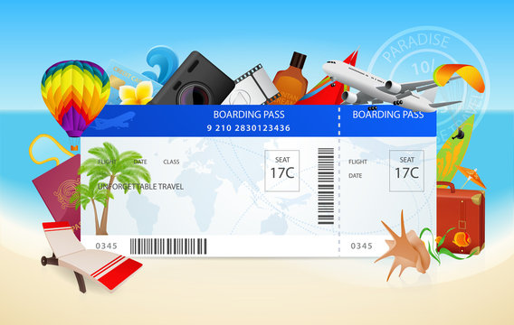 Travel. Conceptual illustration of boarding pass