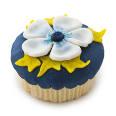 Cupcake in blue, yellow and white