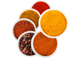 Spices in porcelain plates