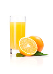 orange juice and slice isolated on white