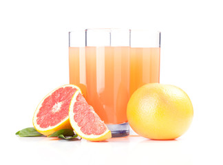 Glasses of pink grapefruit juice isolated on white