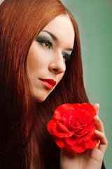 beautiful woman with red rose