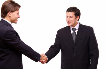 Business handshake on white