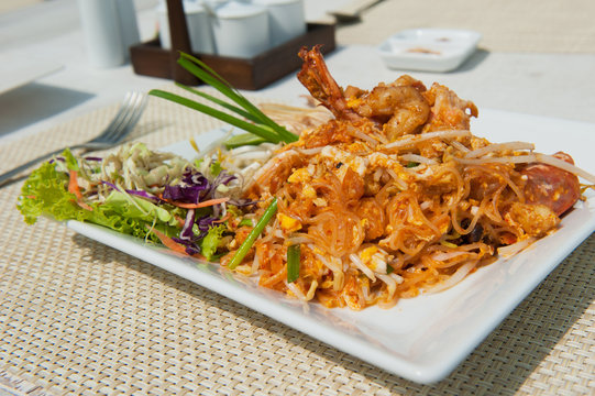 Pad Thai, stir fry noodles with shrimp, traditional Thai dish