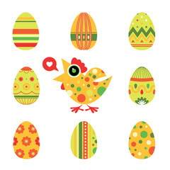 Easter chicken and eggs card - green