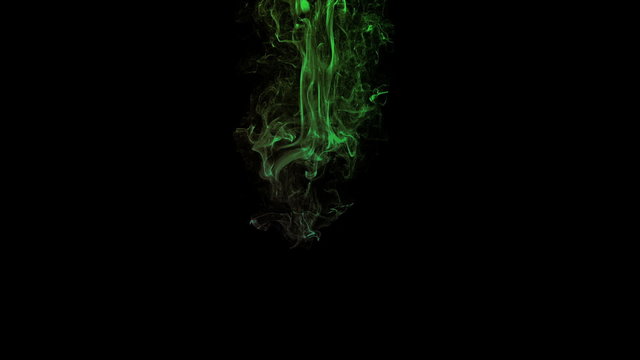Abstract green ink flow motion on black background