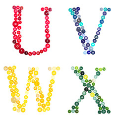 The letters U, V, W, and X made of photographed buttons
