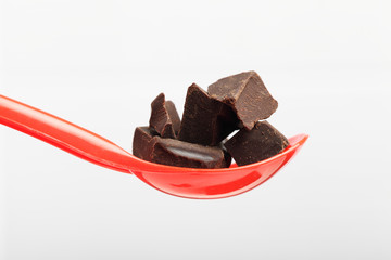 chocolate on red spoon