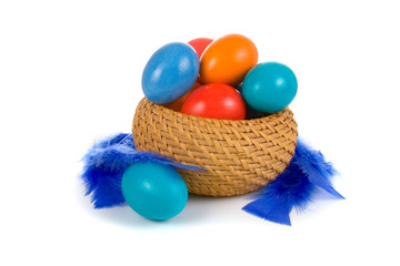 Easter eggs, cake  and feathers