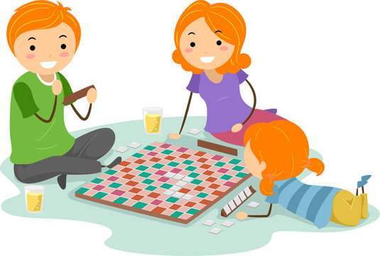 family playing board game together, colorful clip art preview