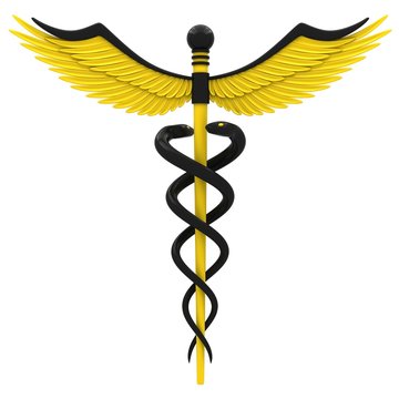 Medical caduceus symbol in yellow and black color