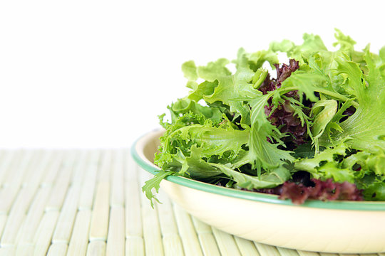 Bowl of Salad Leaves with White Background