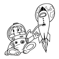 Astronaut - Black and White Cartoon Illustration
