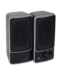 Obraz premium two black speaker. Isolated over white