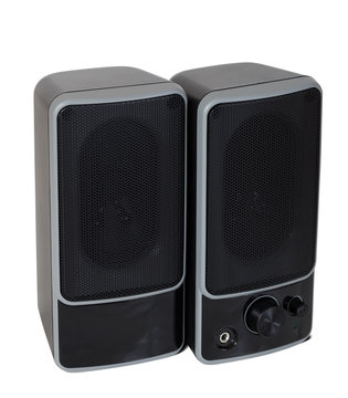 two black  speaker. Isolated  over white
