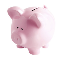 pink piggy bank isolated on white