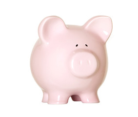 pink piggy bank isolated on white