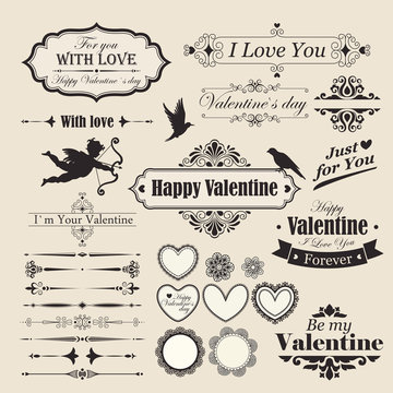 Vector set: hand drawn floral design elements.
