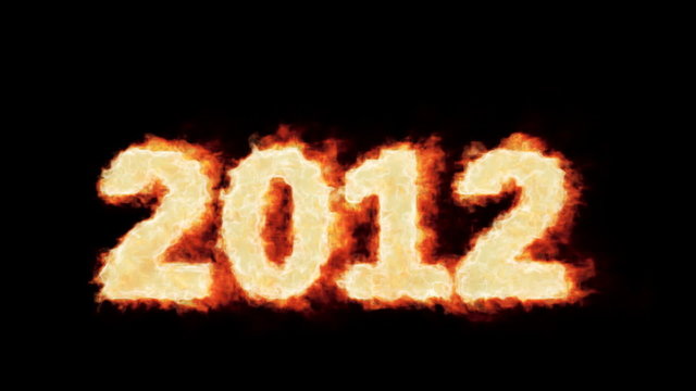 The numbers 2012 burning with orange flames on black background