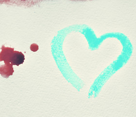 Watercolor hand painted background with heart.