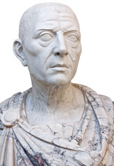 Ancient statue of Julius Caesar isolated on white