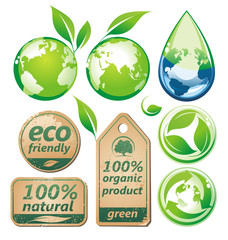 Set of green design elements and labels