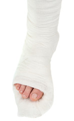 leg in a plaster cast
