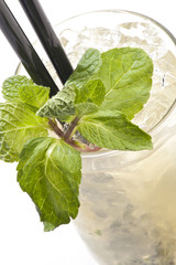 cocktail with ice and leaves of mint
